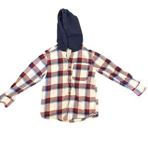 Boys Carters Button Down Plaid Shirt with Hood- EUC